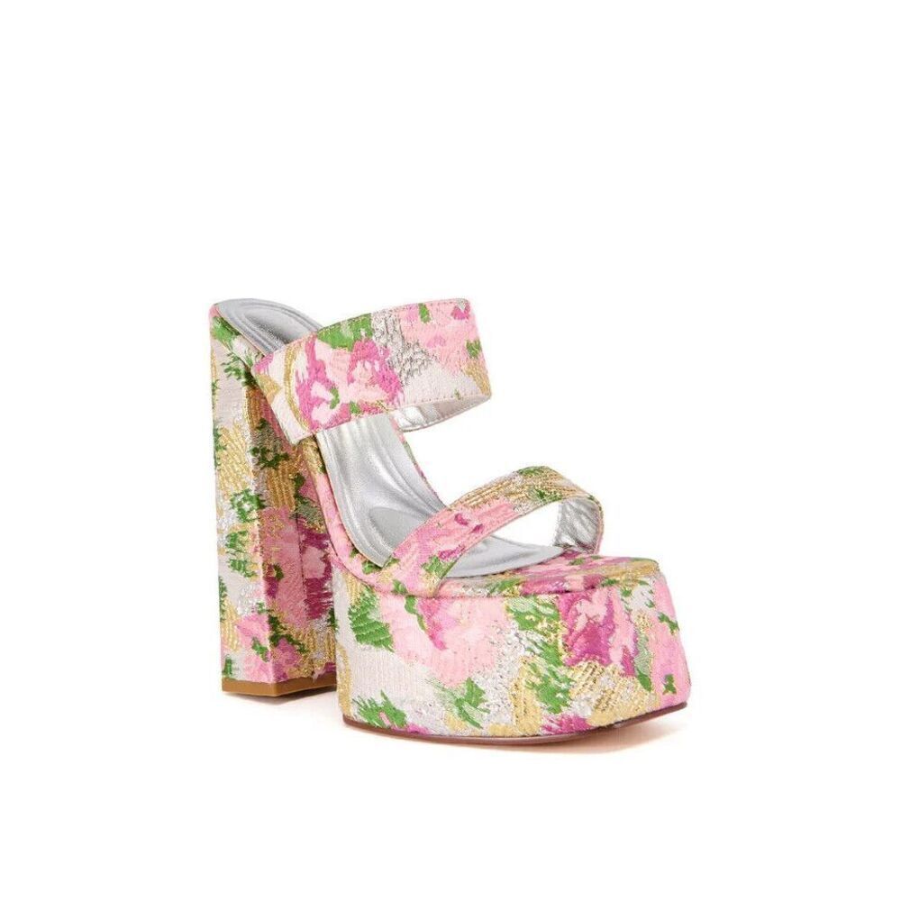 AZALEA WANG EUNICE PINK BROCADE PLATFORM SANDAL Size 10 - Picture 3 of 5